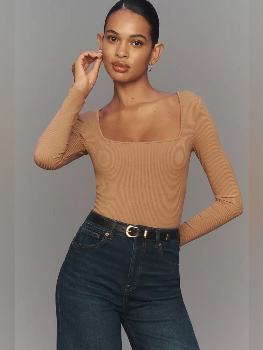 LSPACE Amore Long-Sleeve Square-Neck Bodysuit